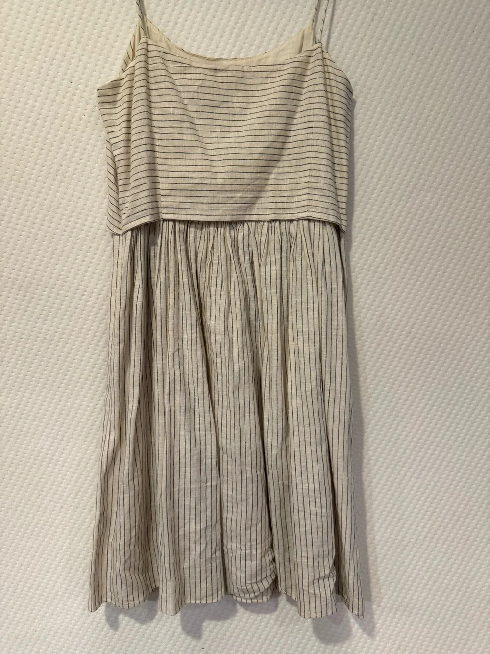 Striped Spaghetti Strap linen blend sundress Dress in Beige and black size 4